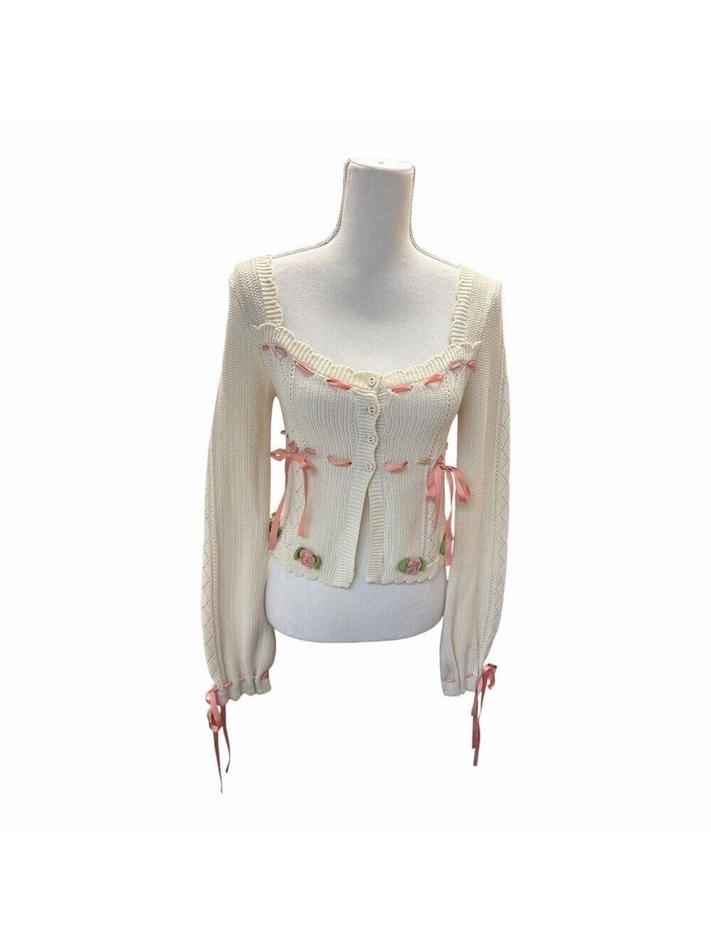 Forever 21 x Betsey Johnson Crowuette Cardigan Sweater Womens S Ivory Cropped